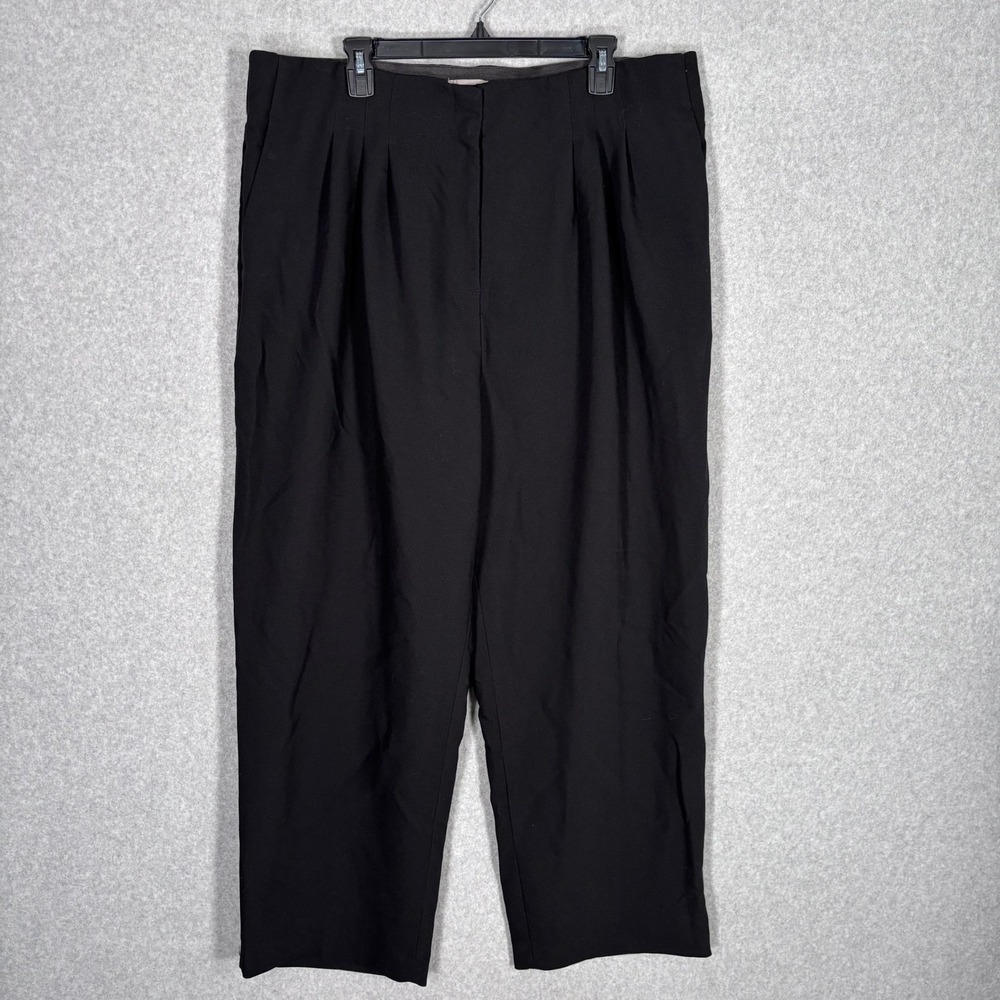H&M Pleated Wide Leg Pants 20 Black High Waist Elastic Trouser Pockets Minimal